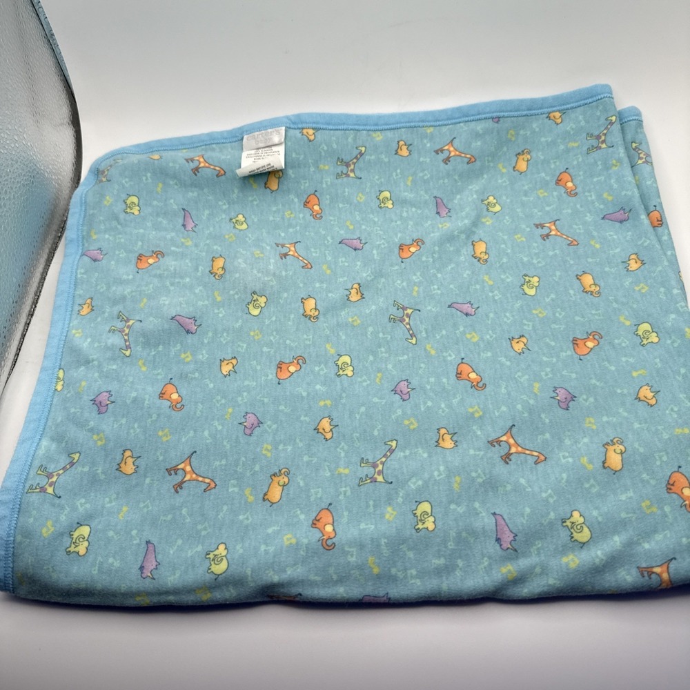 Vtg Carter's John Lennon REAL LOVE Baby Blanket Blue Green Animals Palm Trees - Picture 3 of 8